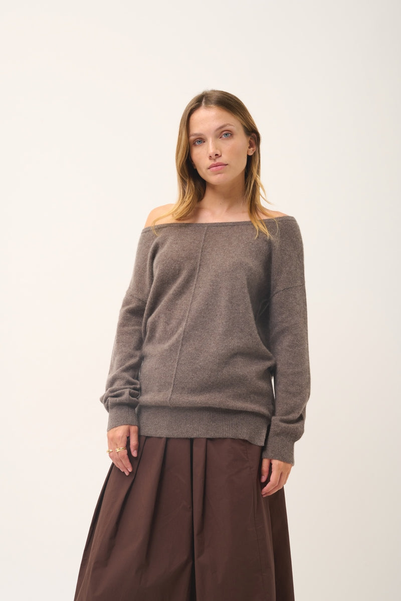 Pull Col Rond Karen - 100% Cachemire 2 Fils - Taupe Chiné - Femme