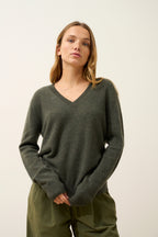 Pull Col V  - Nora - Kaki Chiné
