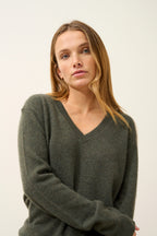 Pull Col V  - Nora - Kaki Chiné