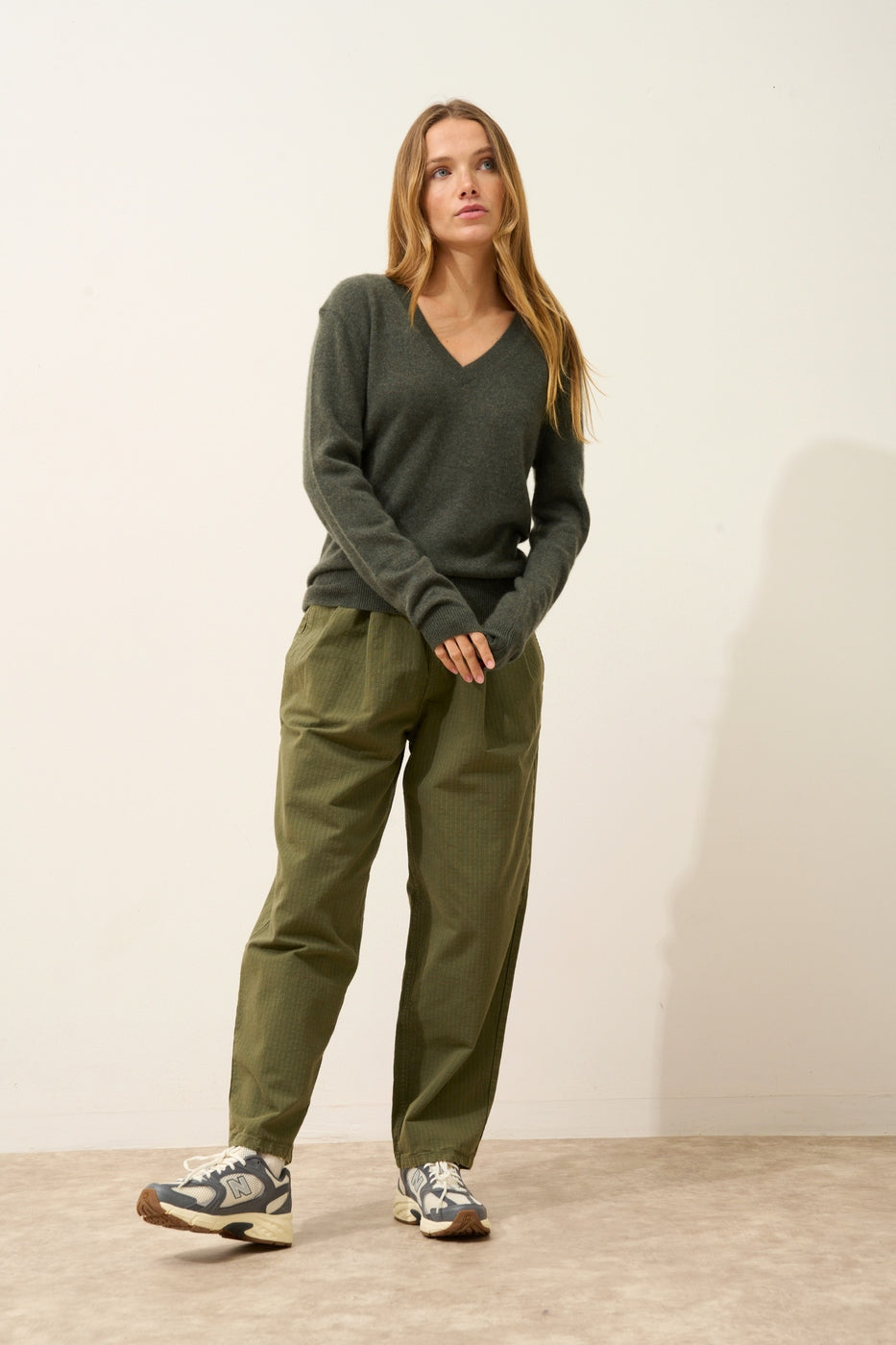 Pull Col V  - Nora - Kaki Chiné