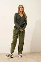 Pull Col V  - Nora - Kaki Chiné