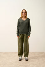 Pull Col V  - Nora - Kaki Chiné