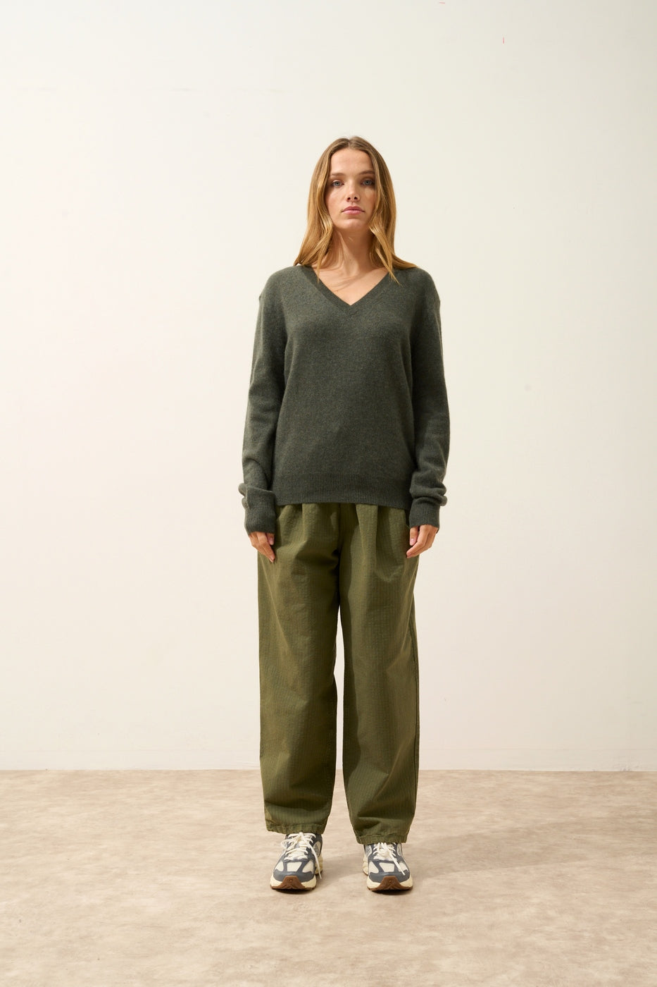 Pull Col V  - Nora - Kaki Chiné