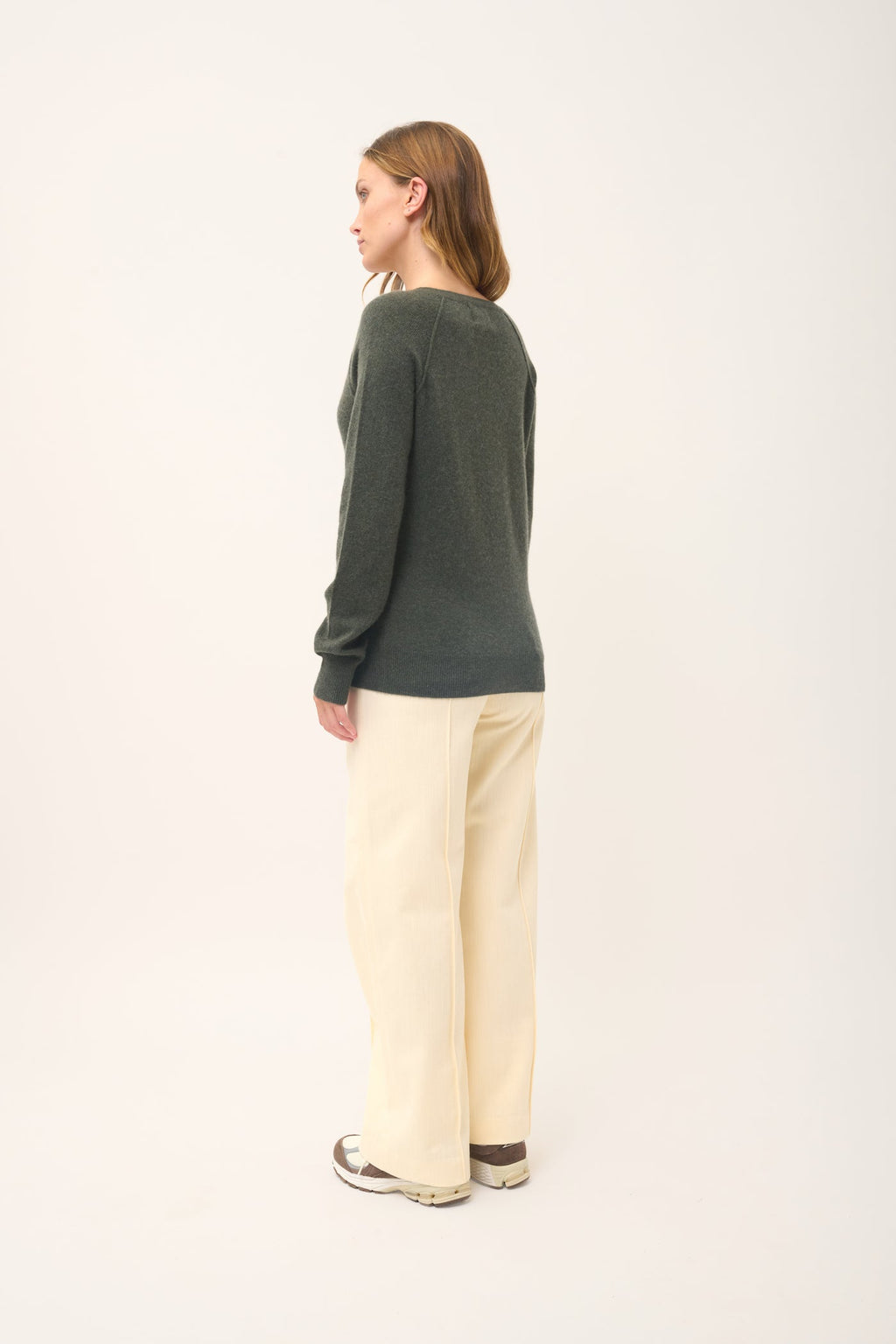 Pull Col V - Phoebe - Kaki Chiné