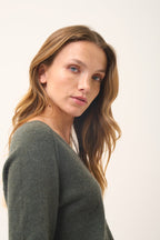 Pull Col V - Phoebe - Kaki Chiné