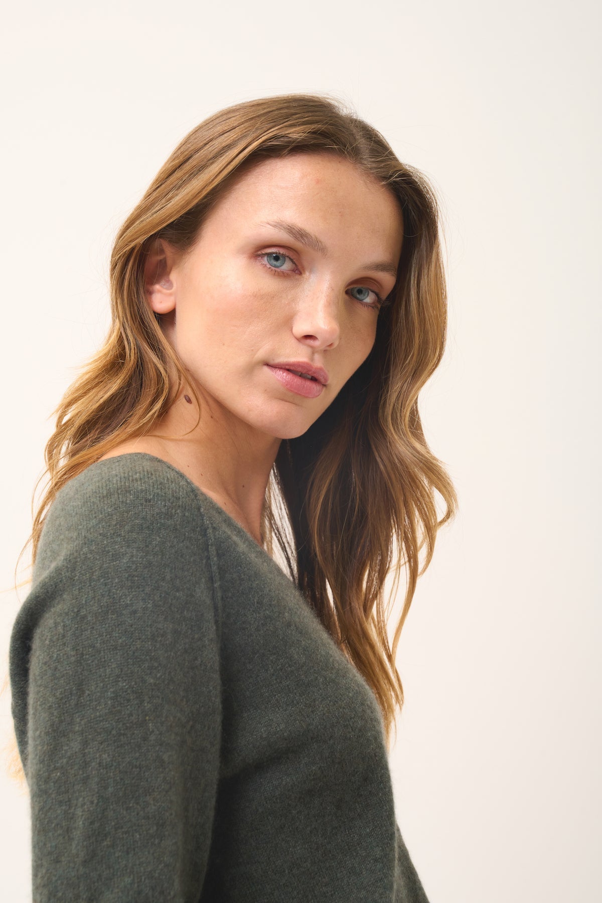 Pull Col V - Phoebe - Kaki Chiné