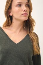 Pull Col V - Phoebe - Kaki Chiné