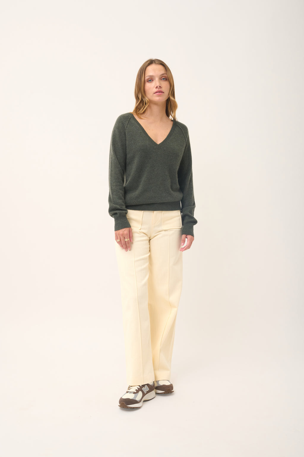 Pull Col V - Phoebe - Kaki Chiné