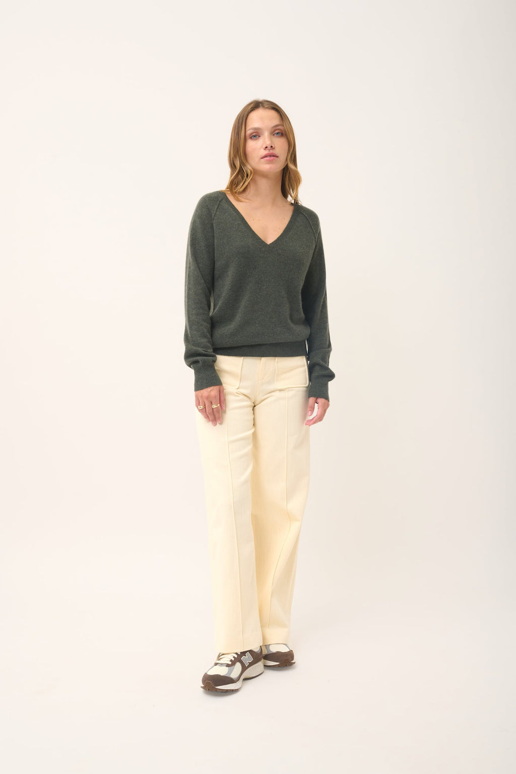 Pull Col V - Phoebe - Kaki Chiné