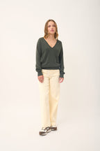 Pull Col V - Phoebe - Kaki Chiné