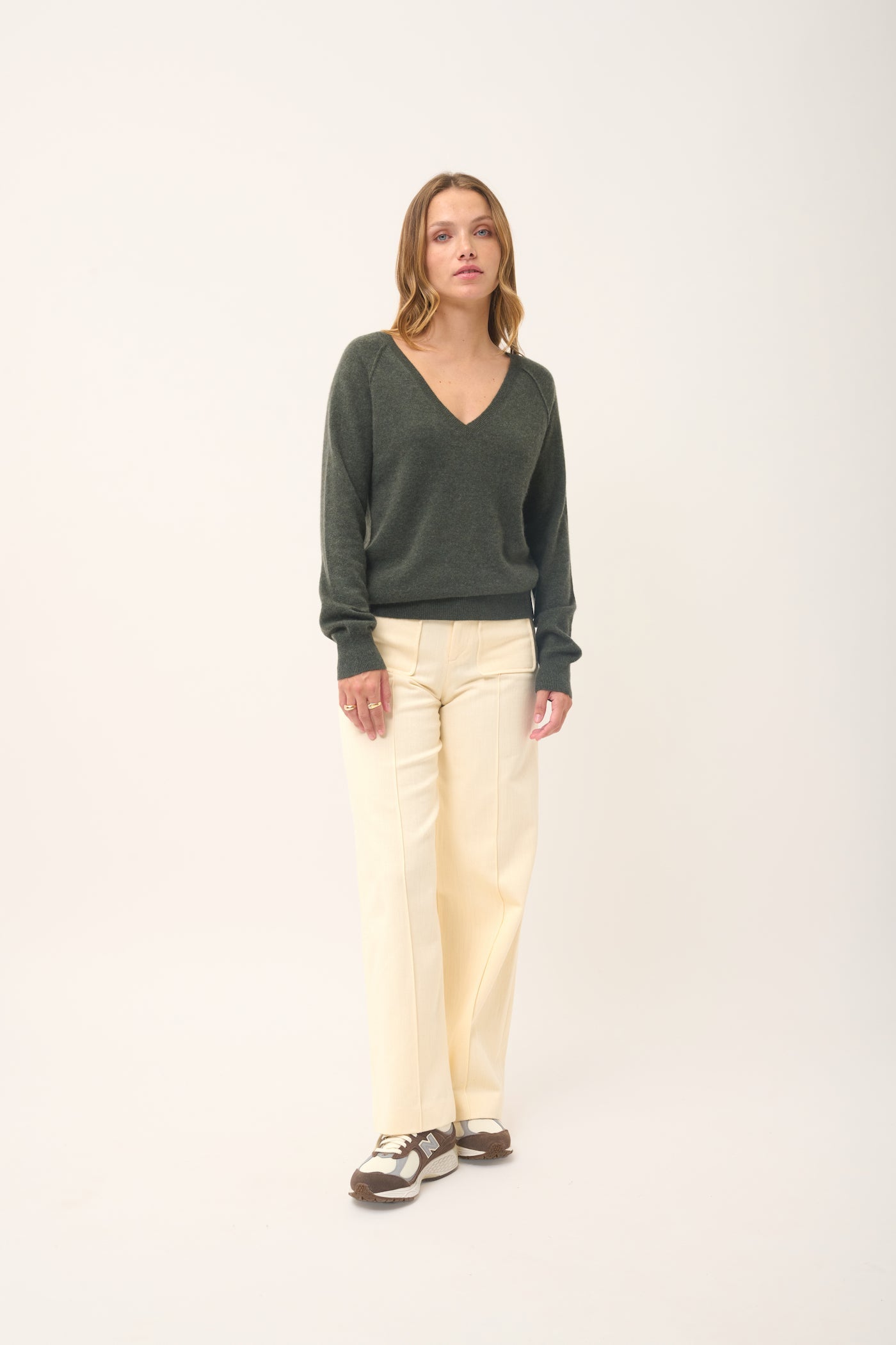 Pull Col V - Phoebe - Kaki Chiné