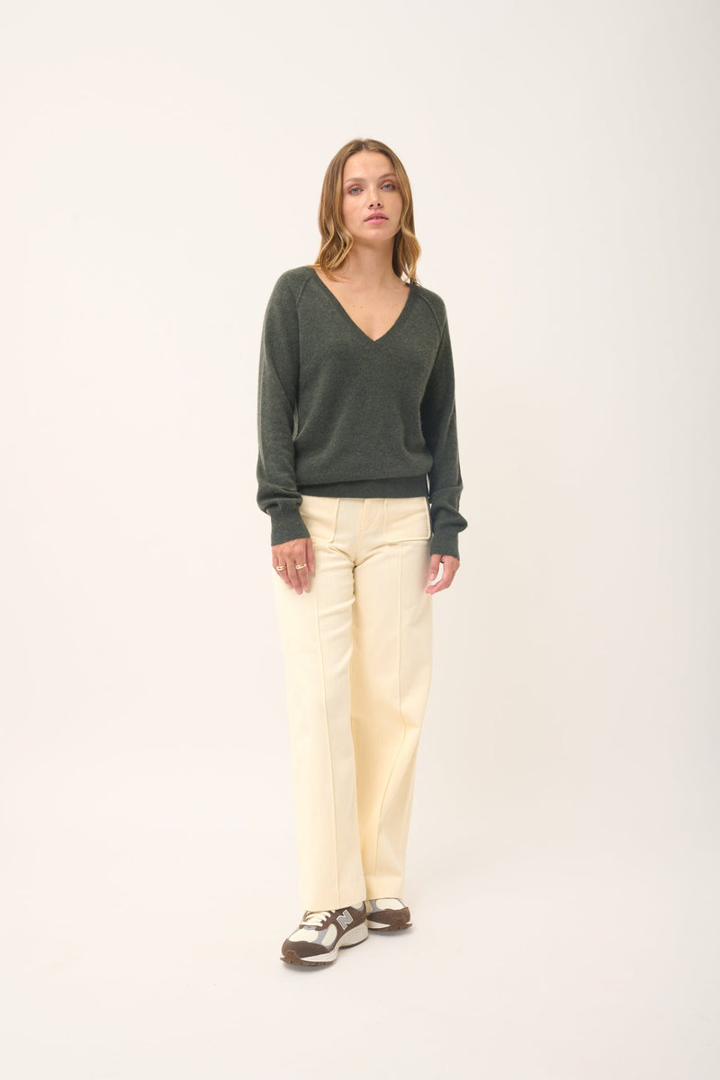 Pull Col V - Phoebe - Kaki Chiné