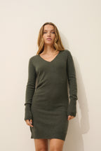 V-Neck Dress - Tracy - Heather Khaki