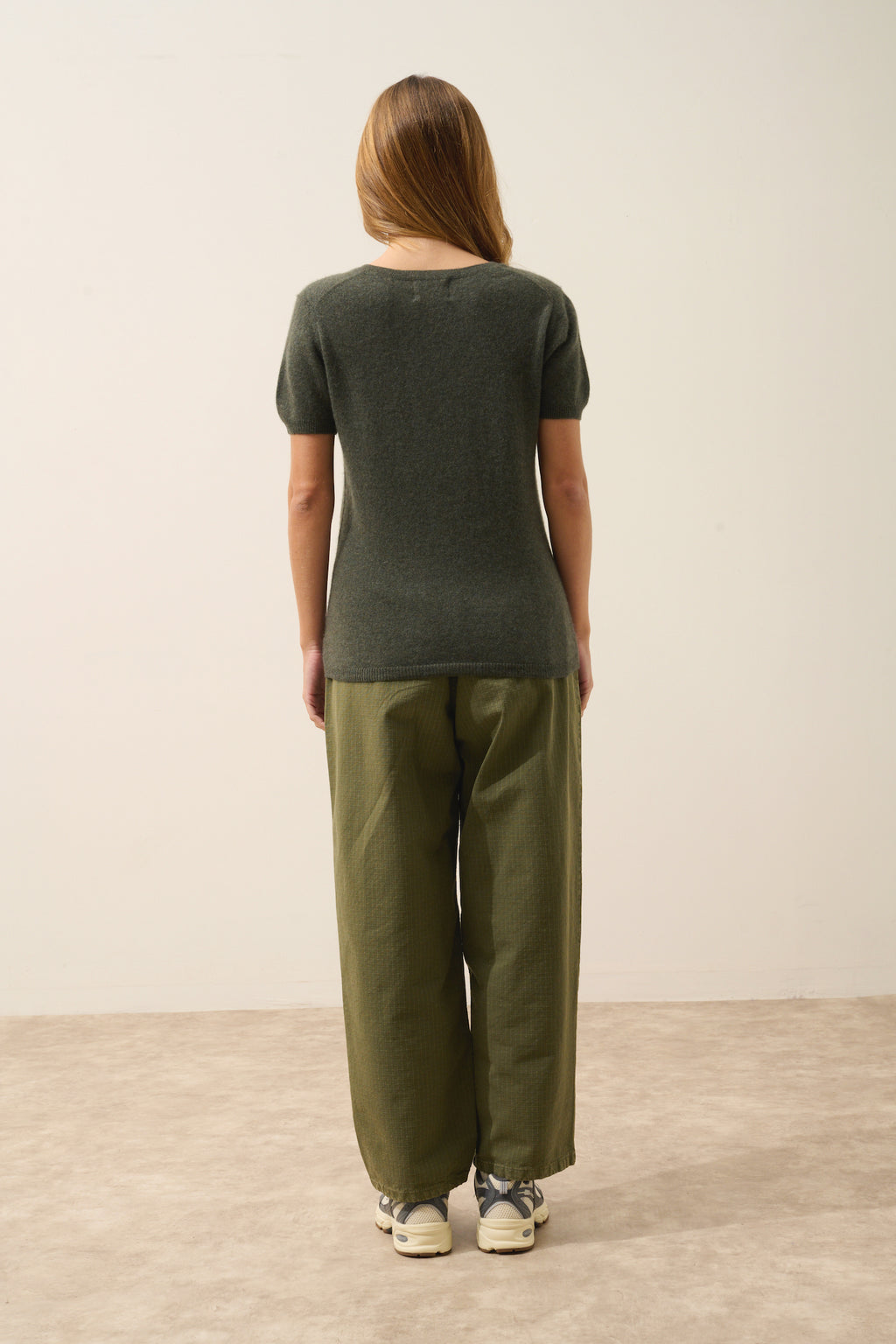 T-Shirt Col V - Glamis - Kaki Chiné