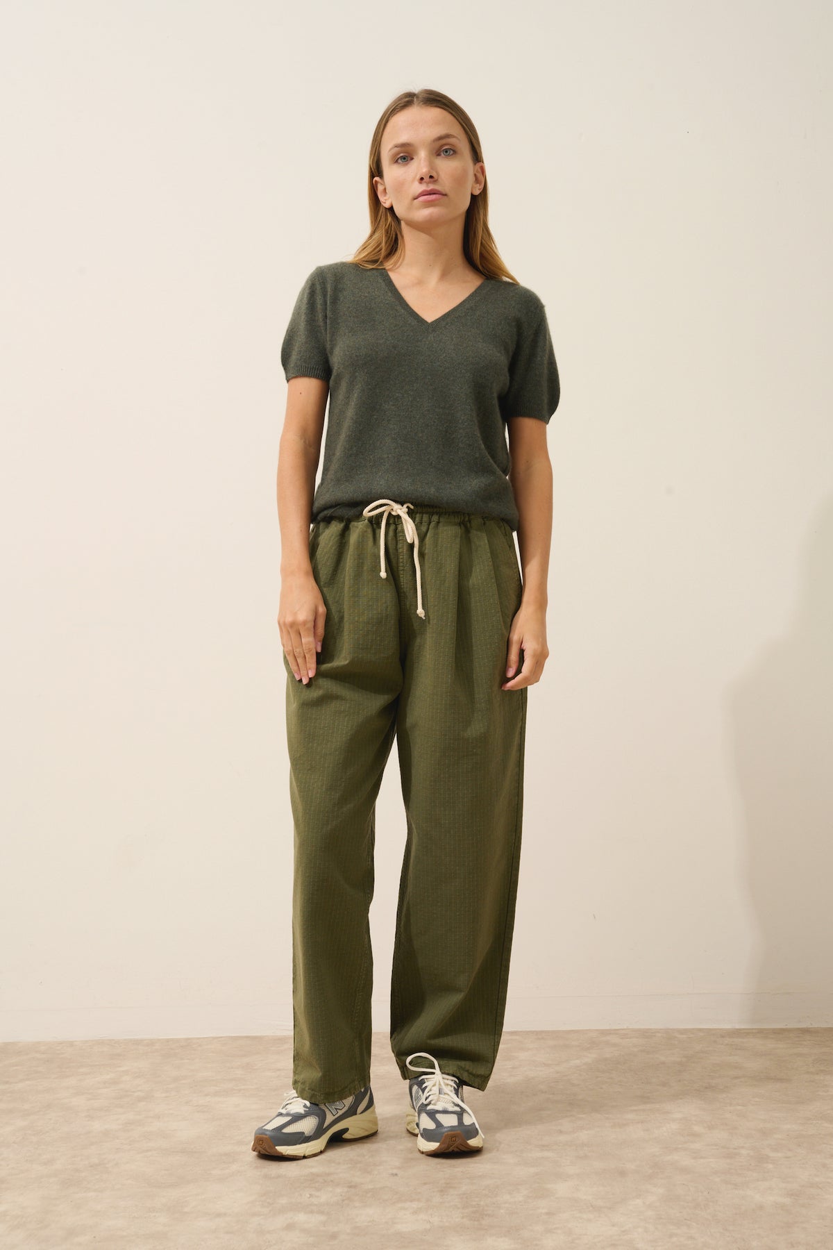 T-Shirt Col V - Glamis - Kaki Chiné