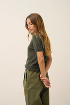 T-Shirt Col V - Glamis - Kaki Chiné