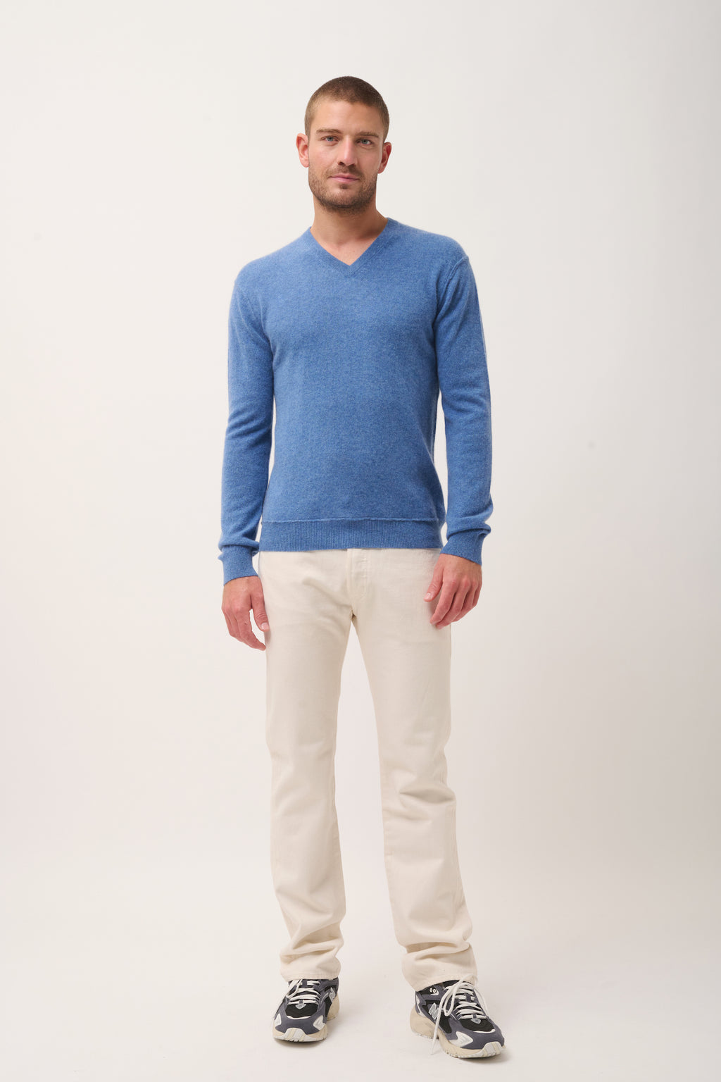 Pull Col V  - Tom - Bleu Denim