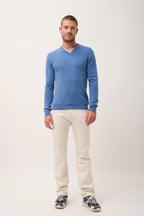 Pull Col V  - Tom - Bleu Denim