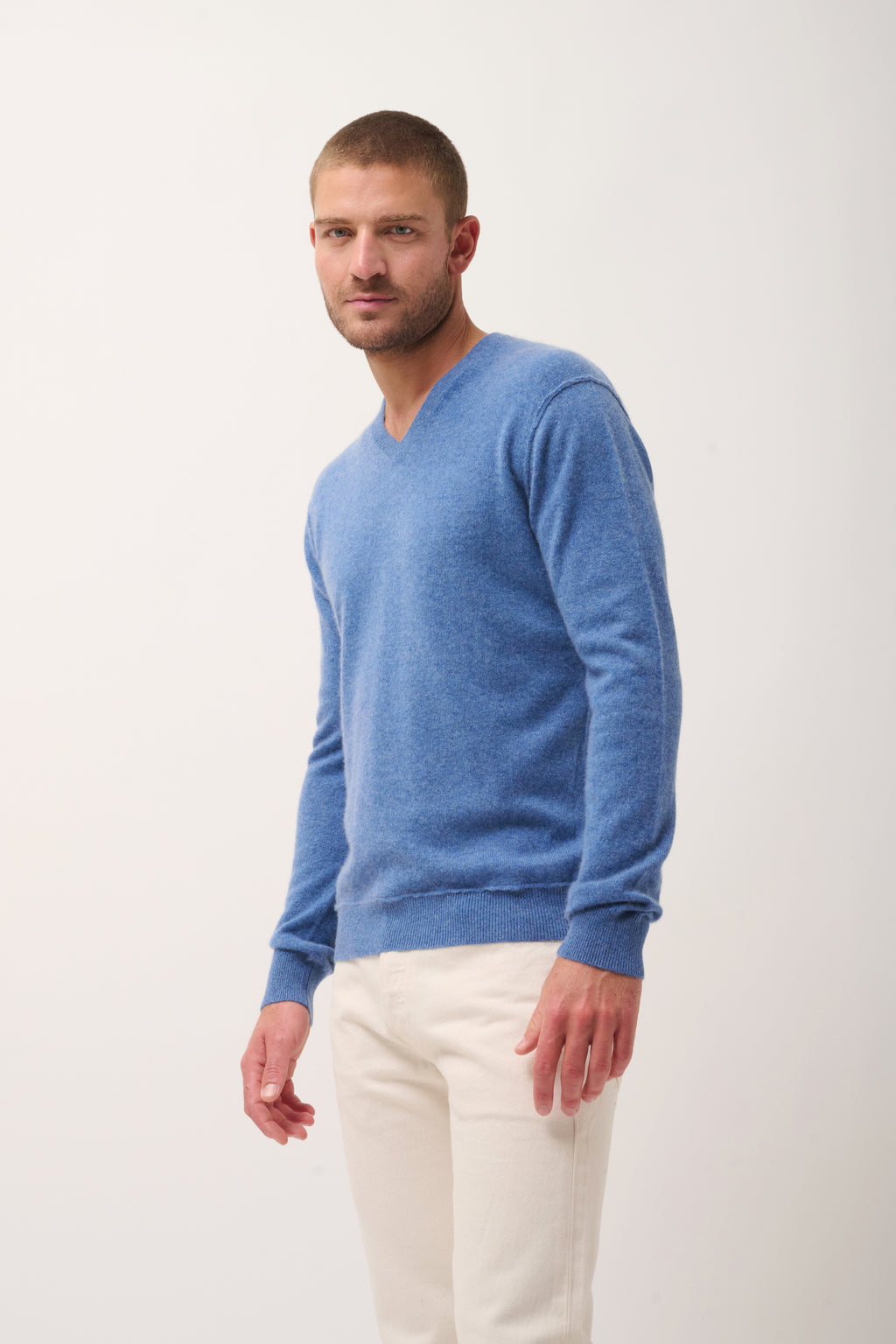 Pull Col V  - Tom - Bleu Denim
