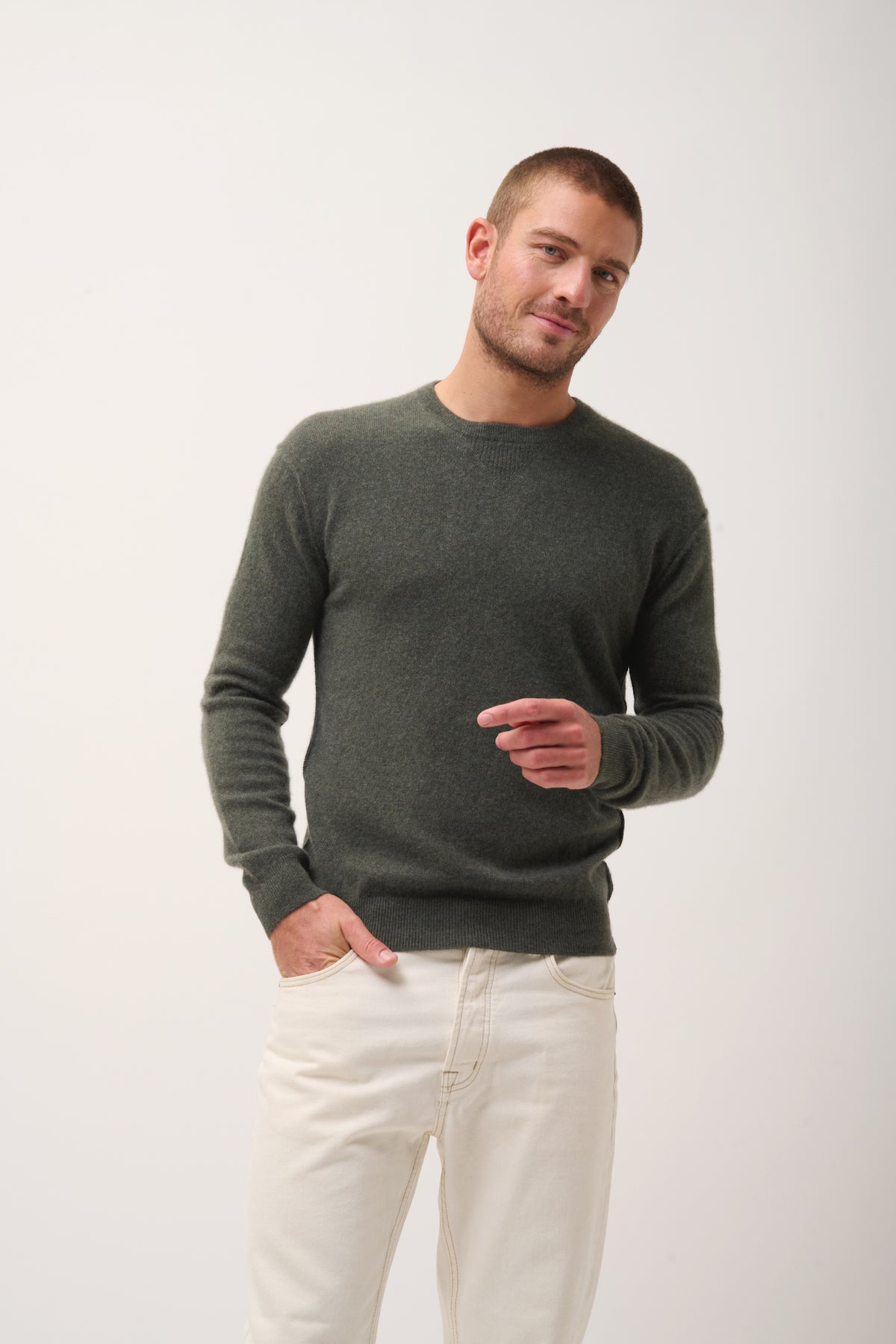Crew-Neck Jumper - Noe - Mottled Khaki