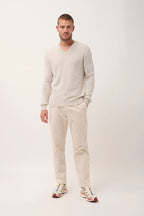 4-Ply V-Neck Jumper - Nathan - Pearl Grey Marl