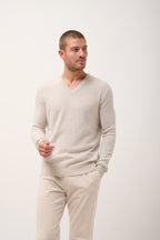 Jersey Cuello en V 4 Hilos - Nathan - Gris Perla Jaspeado