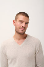 4-Ply V-Neck Jumper - Nathan - Pearl Grey Marl