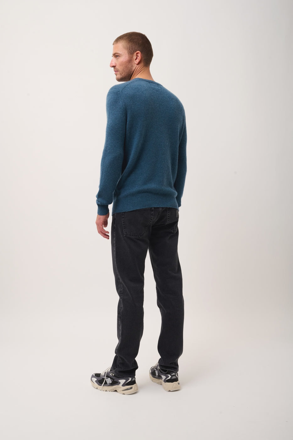 V-Neck 4-Ply Jumper-Nathan -100% Cashmere, 4 Ply-Teal Marl-Men