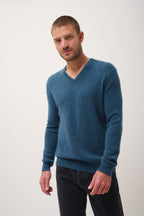 V-Neck 4-Ply Jumper-Nathan -100% Cashmere, 4 Ply-Teal Marl-Men