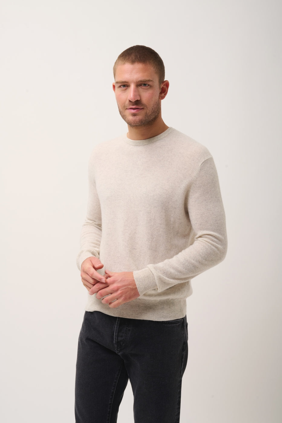 Crew Neck Sweater - Howard - Mottled Pearl Grey