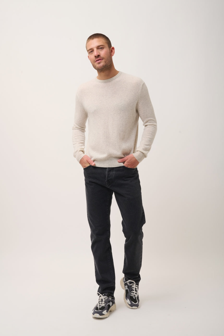Crew Neck Sweater - Howard - Mottled Pearl Grey