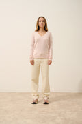 Pull Col V Joan - 100% Cachemire 2 Fils - Poudre - Femme