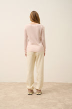 Pull Col V Joan - 100% Cachemire 2 Fils - Poudre - Femme