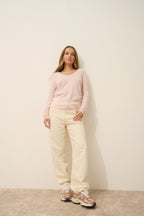 Pull Col V Joan - 100% Cachemire 2 Fils - Poudre - Femme