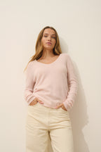 Pull Col V Joan - 100% Cachemire 2 Fils - Poudre - Femme