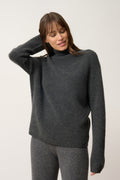 Jersey Cuello Alto-Alyssa-100% Cachemira, 2 Hilos-Carbono Jaspeado-Mujer