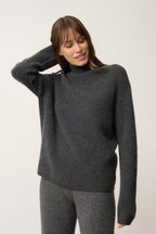 Jersey Cuello Alto-Alyssa-100% Cachemira, 2 Hilos-Carbono Jaspeado-Mujer