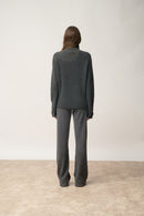 Pull Col Montant-Alyssa-100% Cachemire, 2 Fils-Carbone Chiné-Femme