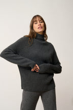 Jersey Cuello Alto-Alyssa-100% Cachemira, 2 Hilos-Carbono Jaspeado-Mujer