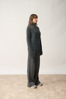 Pull Col Montant-Alyssa-100% Cachemire, 2 Fils-Carbone Chiné-Femme