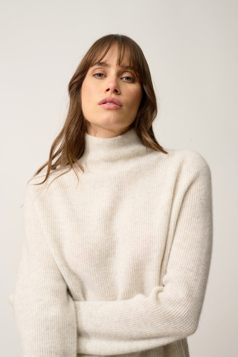 High Neck Jumper-Alyssa-100% Cashmere, 2 Ply-Pearl Grey Marl-Women