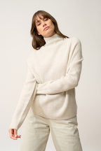 High Neck Jumper-Alyssa-100% Cashmere, 2 Ply-Pearl Grey Marl-Women