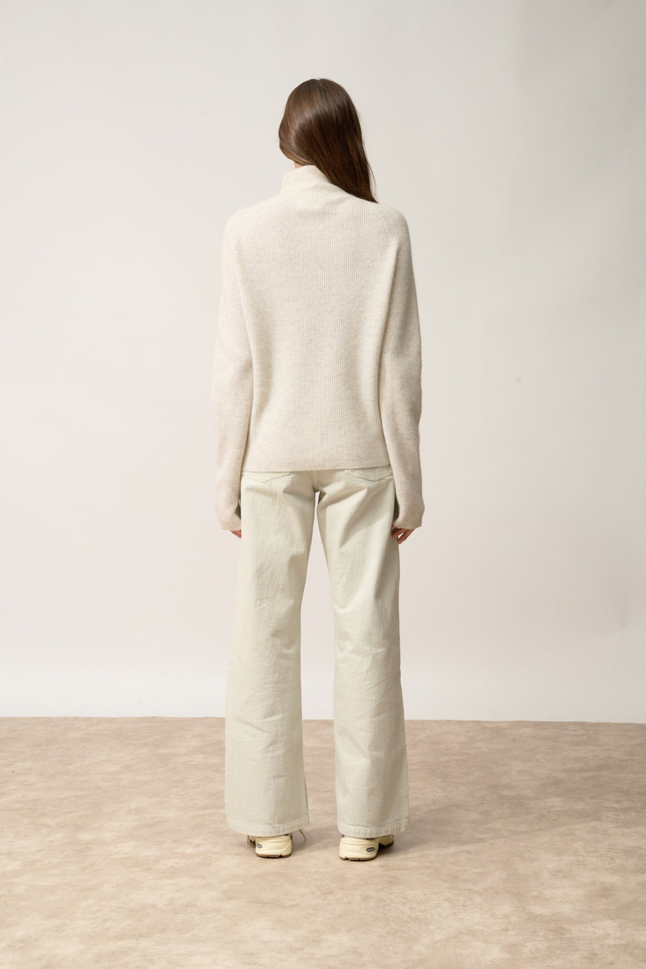 High Neck Jumper-Alyssa-100% Cashmere, 2 Ply-Pearl Grey Marl-Women