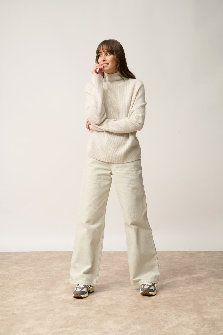 High Neck Jumper-Alyssa-100% Cashmere, 2 Ply-Pearl Grey Marl-Women