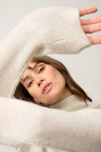 High Neck Jumper-Alyssa-100% Cashmere, 2 Ply-Pearl Grey Marl-Women