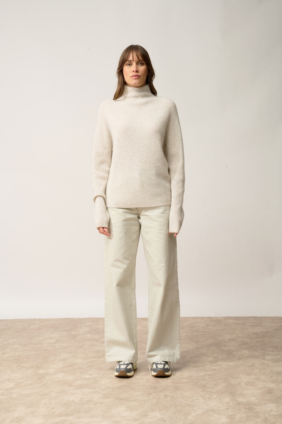 High Neck Jumper-Alyssa-100% Cashmere, 2 Ply-Pearl Grey Marl-Women