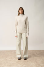 High Neck Jumper-Alyssa-100% Cashmere, 2 Ply-Pearl Grey Marl-Women