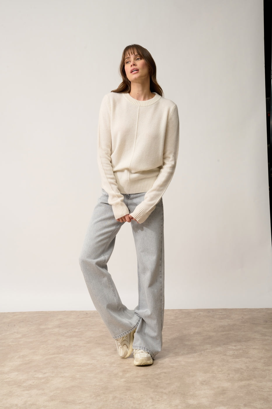 4-Ply Crew Neck Sweater - Emma - Snow