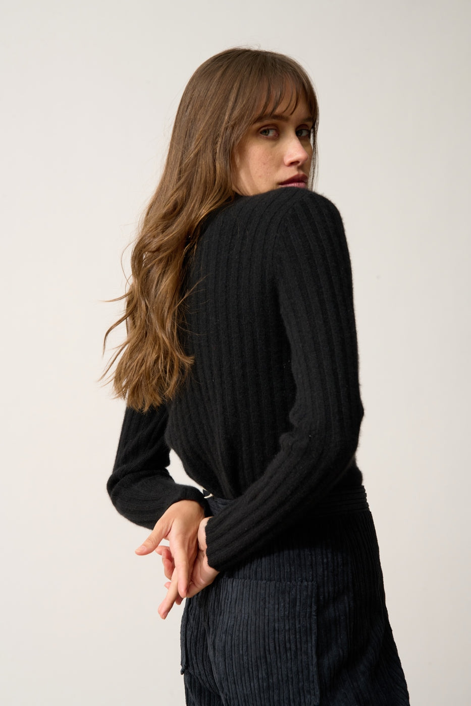 Pull Col Montant 4 Fils-Sunneva-100% Cachemire, 4 Fils-Noir-Femme