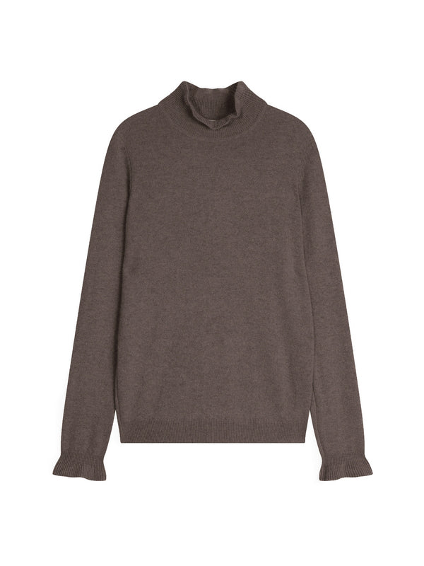 Polotröja med volang - Trila - Melerad taupe